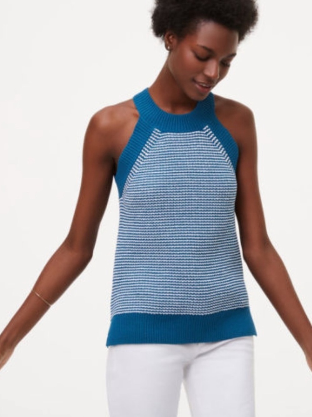 LOFT Teal Blue Striped Halter Sweater Tank Size S